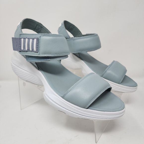 Sorel Wedge Sandals Womens 9 Grey Greenish Leather Ankle Strap Chunky Shoes - Picture 1 of 8